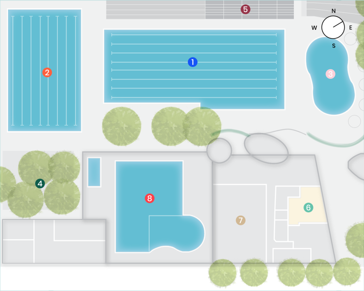 A site map of the Ashfield Aquatic Centre from above